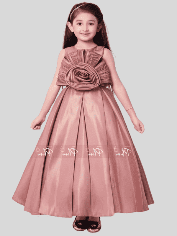 Girls Party Satin Western Gown With Work - Peach