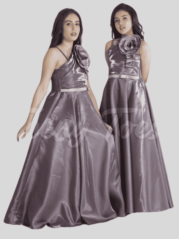 Girls Party Satin Western Gown With Work - Purple