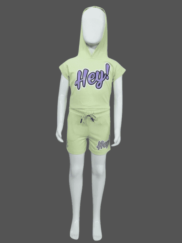 Girls Casual Plain Half Sleeves Short Set - P.Green