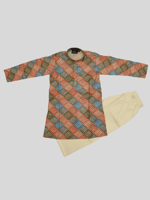 Boys Traditional Printed Chudidar Kurta Set - Red