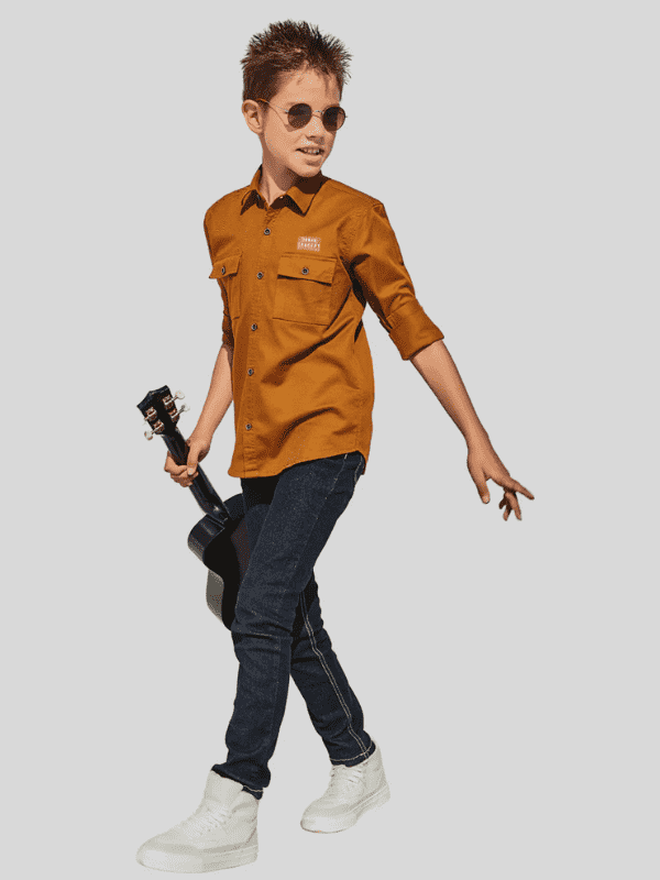 Boys Casual Full Sleeves Plain Regular Shirt - Yellow