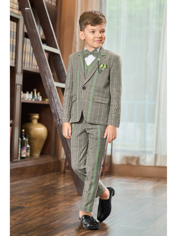 Boys Party 5 Piece Suit With Bow-Grey