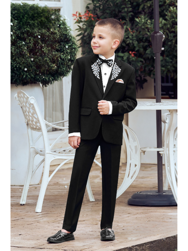Boys Party 3 Piece Suit With Bow-Black