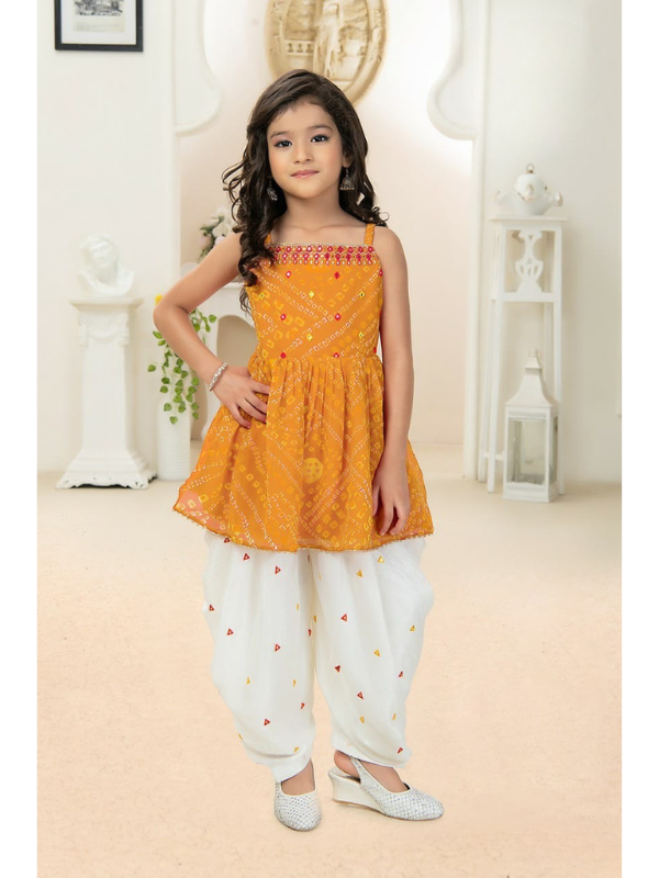 Girls Traditional Sleeves Less Patiala Set - Yellow