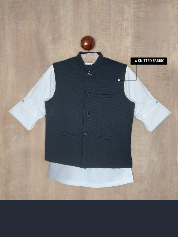 Boys Party Waist Coat with Shirt High Neck-Black