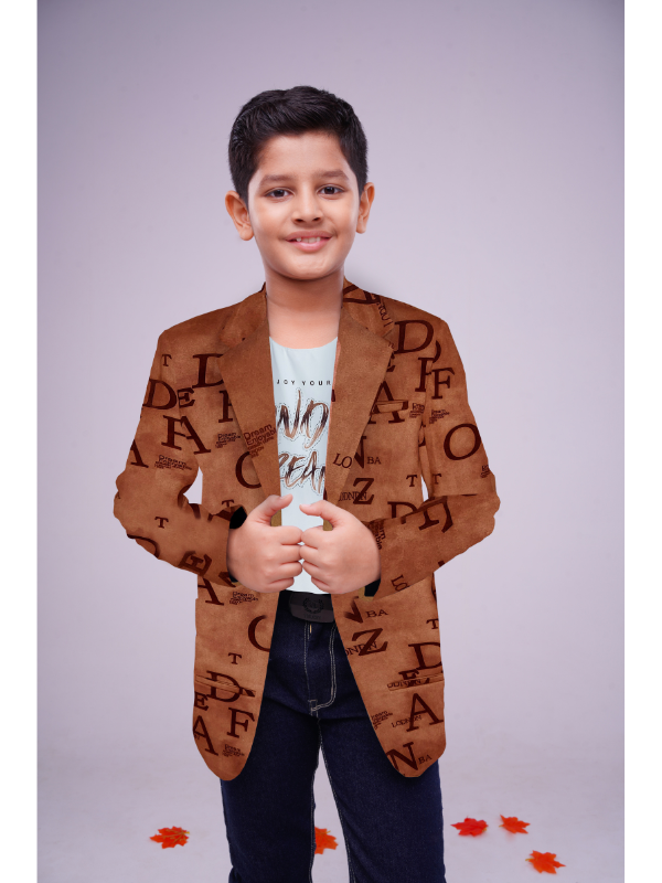 Boys Party Blazer With T-Shirt -Brown