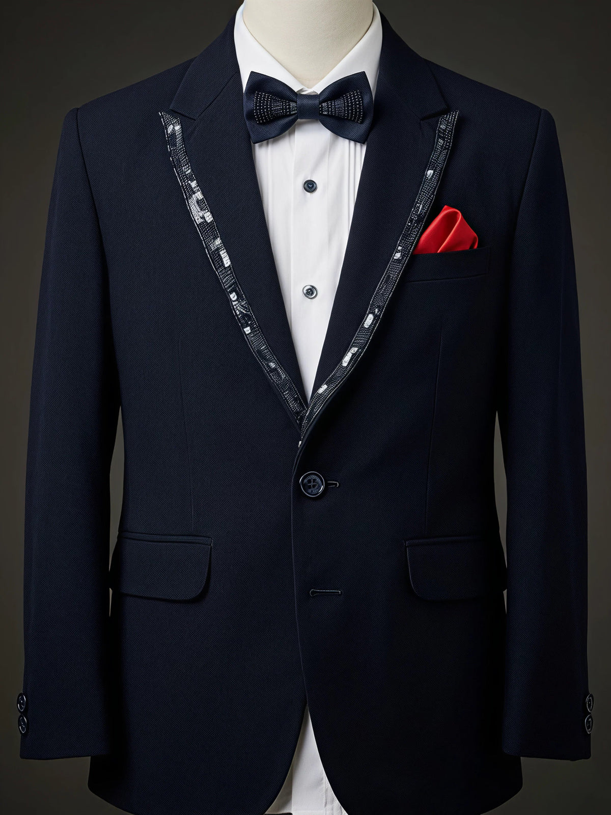 Boys Navy Blue Designer Coat Suit.