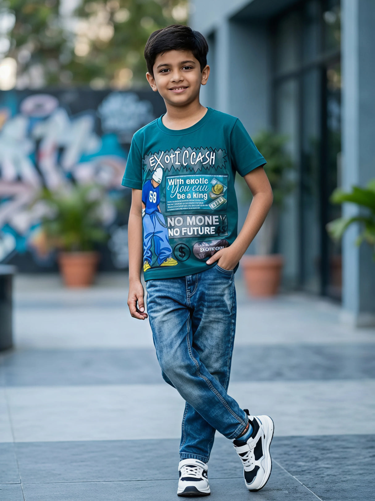 Boys Urban Green Exotic Cash Graphic T-Shirt