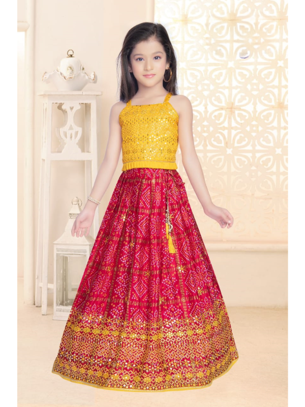 Girls Traditional Sleeves Less Long Choli - Yellow