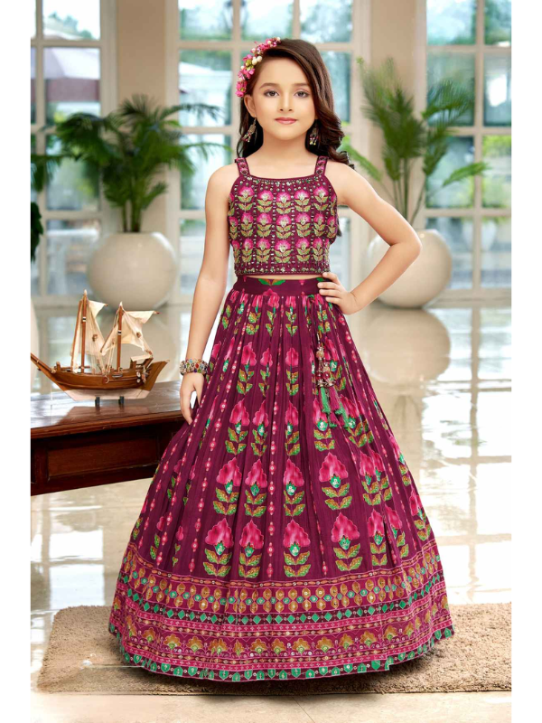 Girls Traditional Sleeves Less Long Choli - Purple