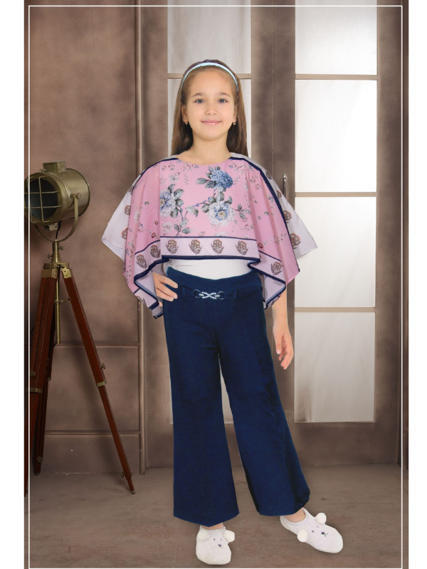 Girls Casual Printed 3/4th Sleeve Plazo Two Pcs Set - Pink