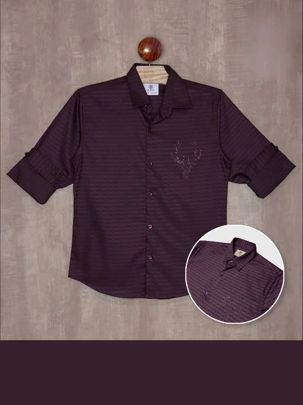 Boys Casual Full Sleeves Plain Regular Shirt - Wine