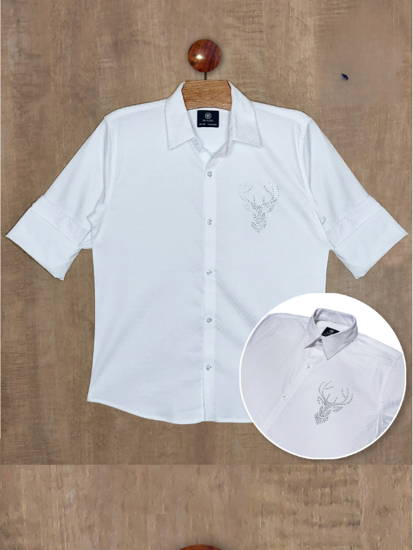 Boys Casual Full Sleeves Plain Regular Shirt - White