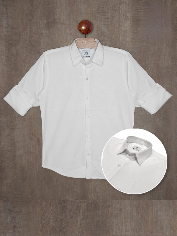 Boys Casual Full Sleeves Plain Fashion Shirt - White