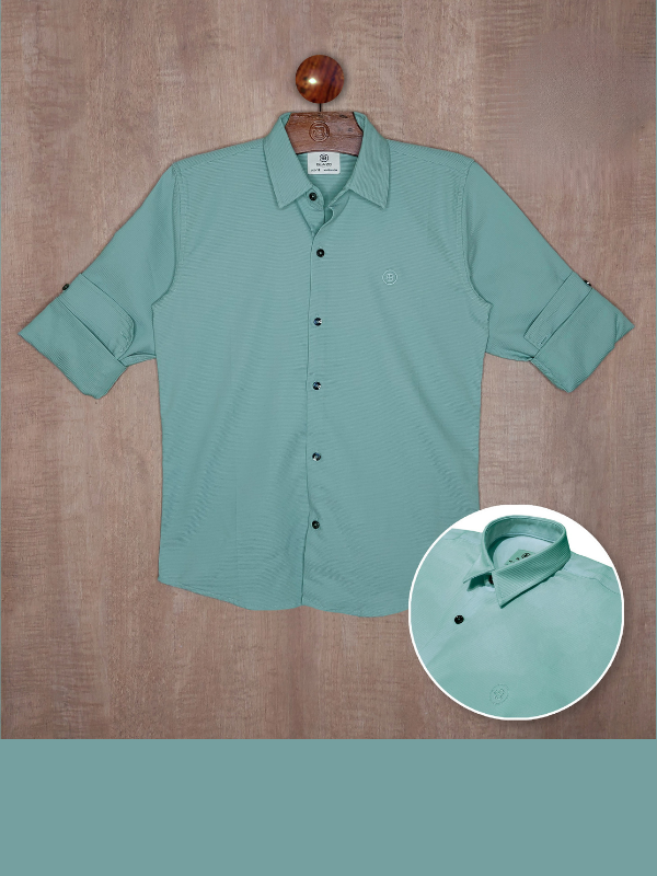 Boys Casual Full Sleeves Plain Fashion Shirt - Green