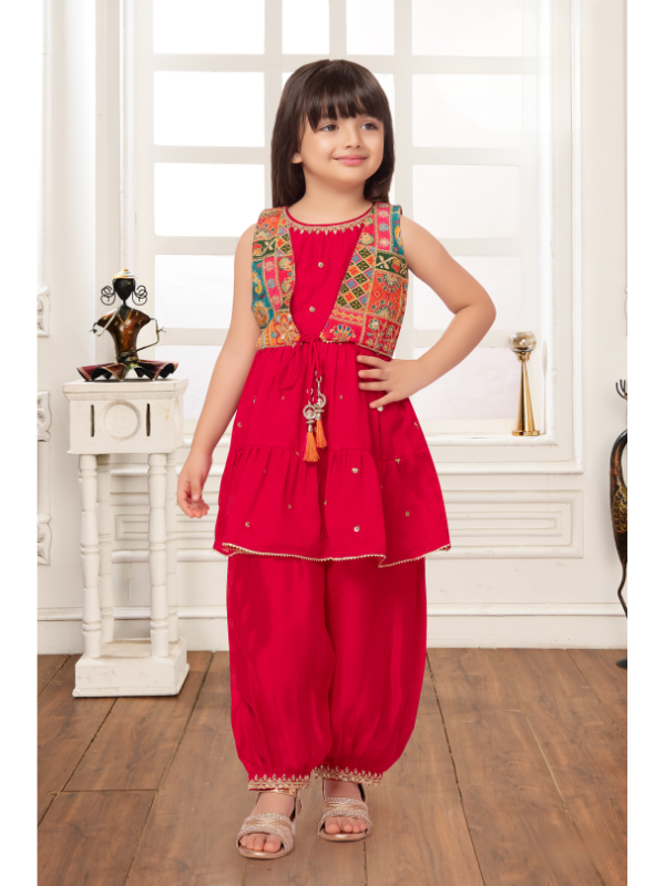 Girls Traditional Half Sleeves Plazo Set - Rani.