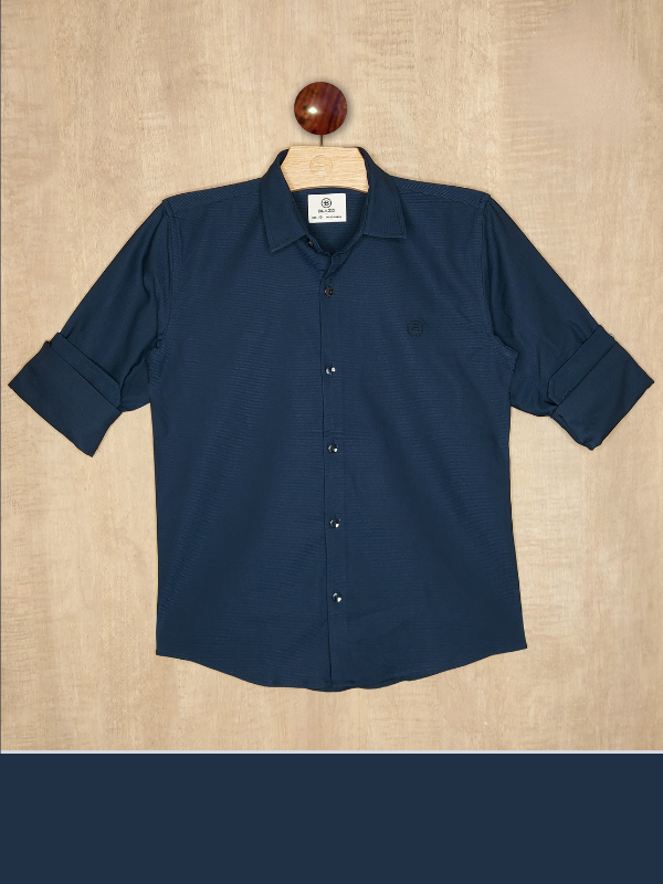Boys Casual Full Sleeves Plain Regular Shirt - Navy Blue