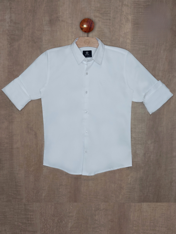 Boys Casual Full Sleeves Plain Regular Shirts - White