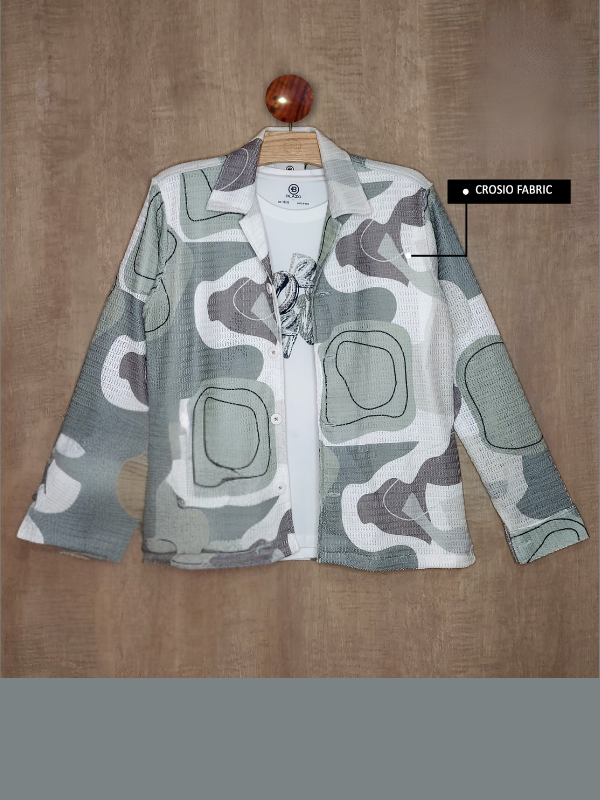 Boys Casual Full Sleeves Printed Shirt With T-Shirt - Green.
