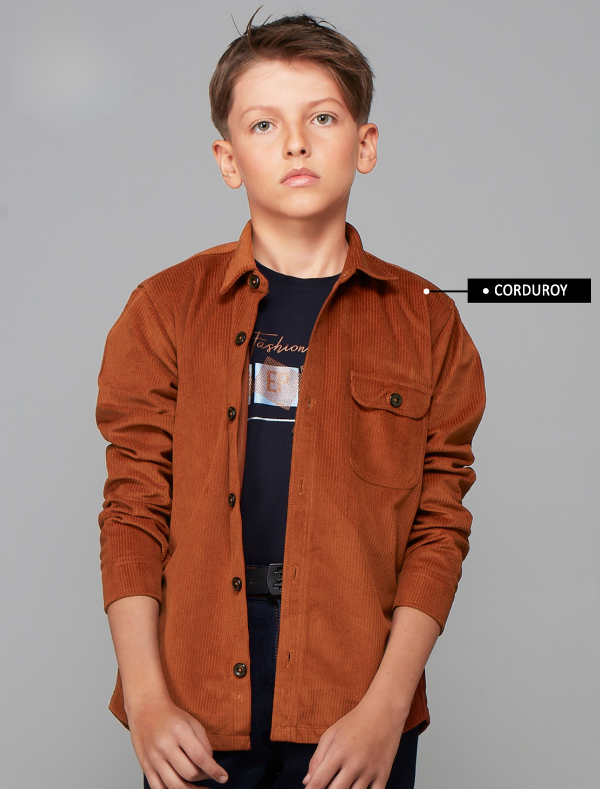 Boys Casual Full Sleeves Plain Shirt With Shrug - Brown
