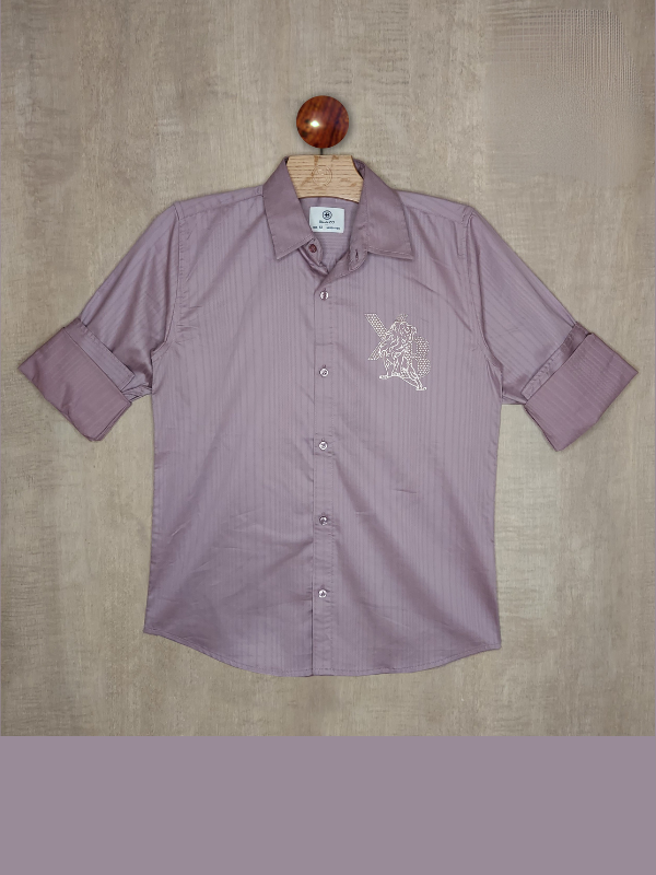 Boys Casual Full Sleeves Plain Regular Shirt - Purple