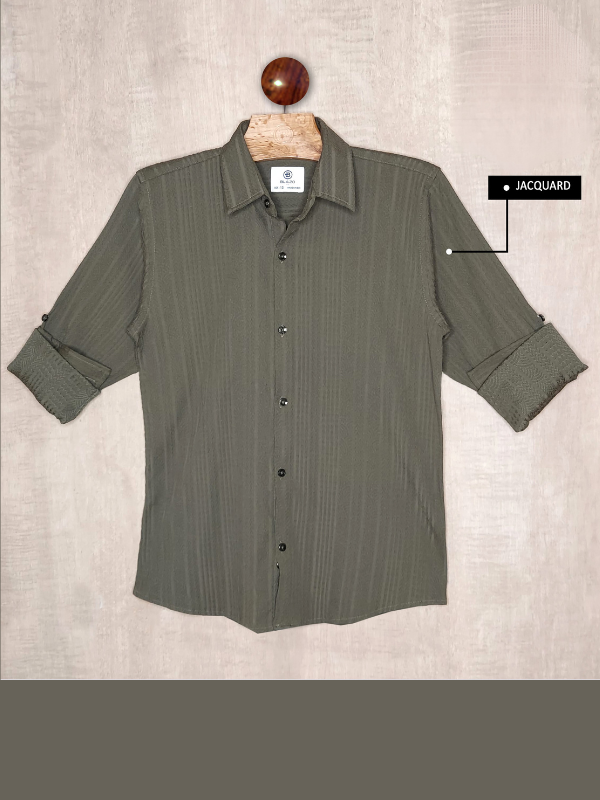 Boys Casual Full Sleeves Plain Regular Shirt - Olive Green