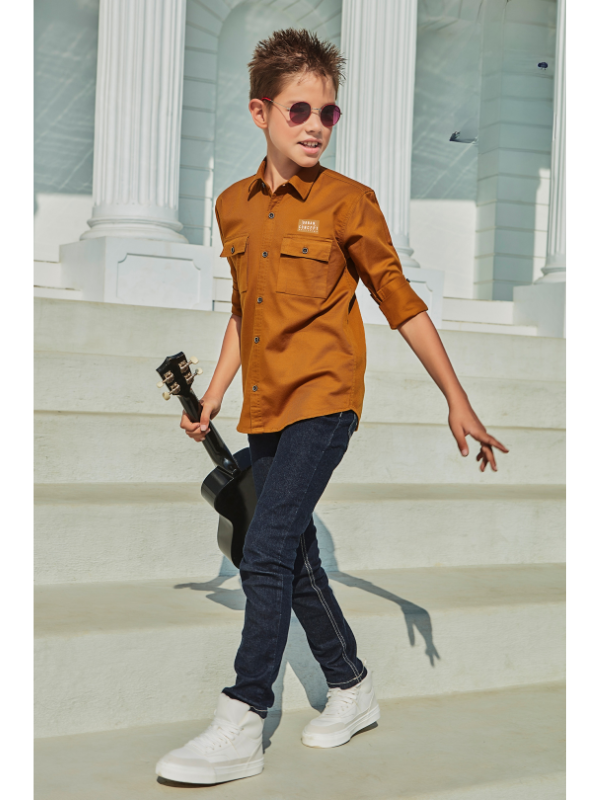 Boys Casual Full Sleeves Plain Regular Shirt - Yellow