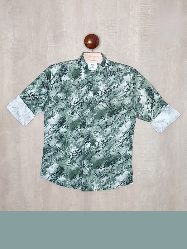 Boys Casual Full Sleeves Printed Regular Shirts - Green
