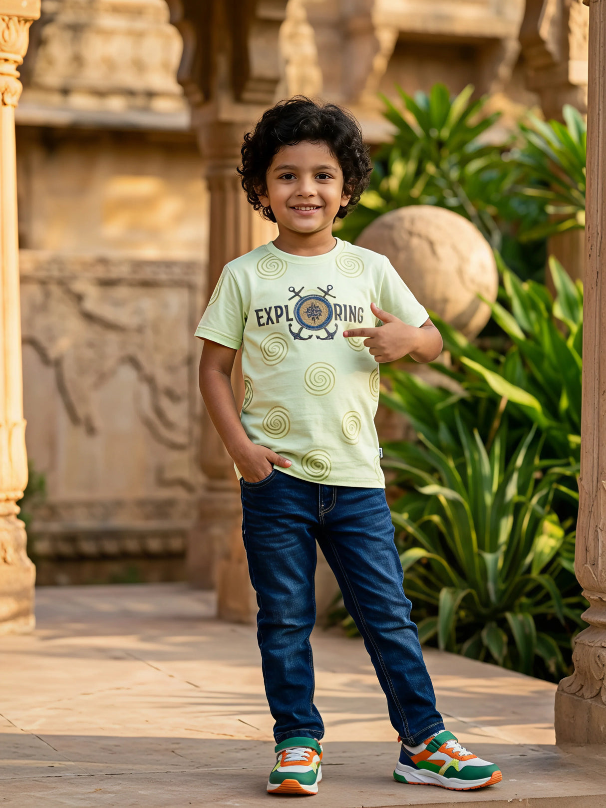 Boys Light Green "Exploring" Graphic Cotton T-Shirt