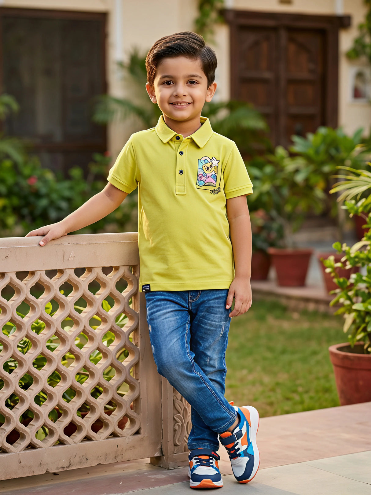 Boys Vibrant Lime Green Cotton Polo T-Shirt