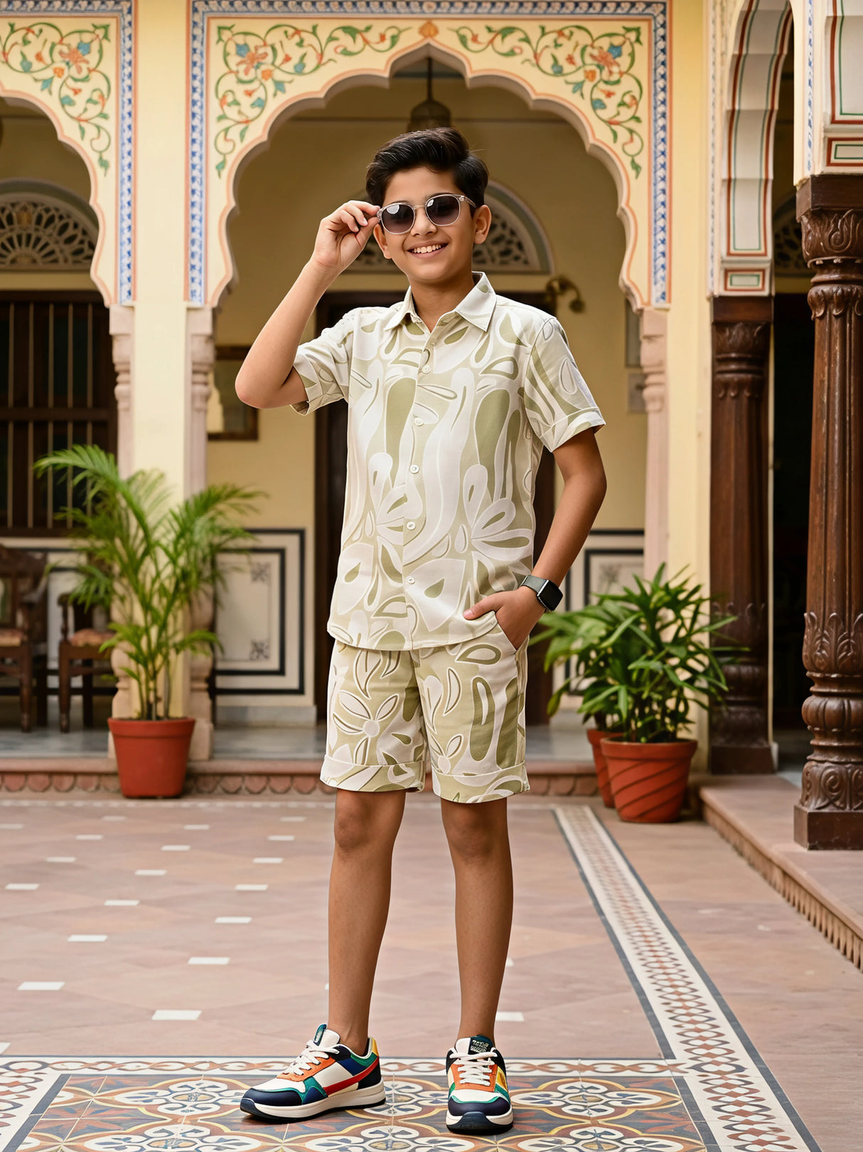 Boys Sage Green Abstract Print Coordinate Set
