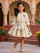 Girls Cream Floral Frock with Matching Shrug Set