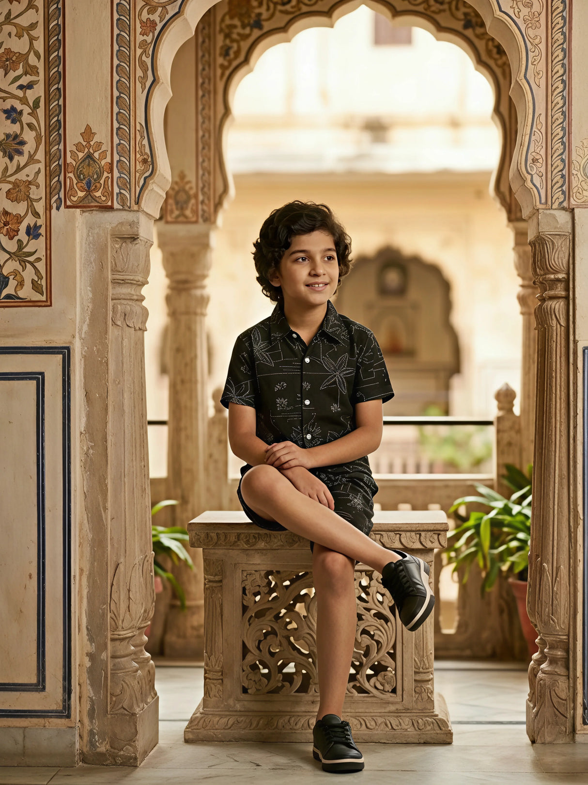 Boys' Midnight Bloom Black Printed Cotton Co-ord Set