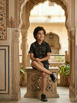 Boys' Midnight Bloom Black Printed Cotton Co-ord Set