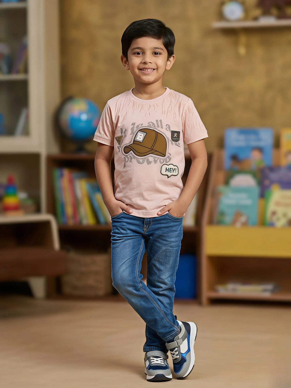 Boys' Peach Graphic Print Cotton T-Shirt