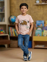 Boys' Peach Graphic Print Cotton T-Shirt