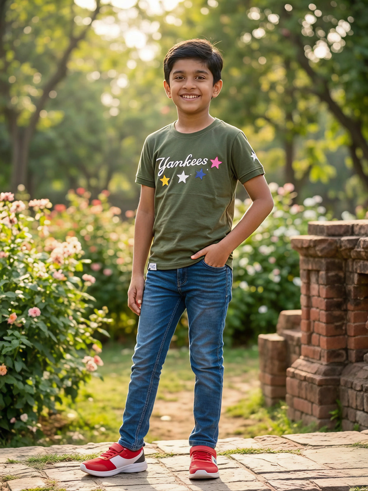 Boys Olive Green Yankees Star Graphic T-Shirt