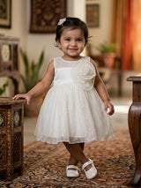 Elegant Cream Floral Appliqué Party Frock for Girls
