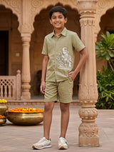 Boys Sage Green Elephant Print Co-ord Set.