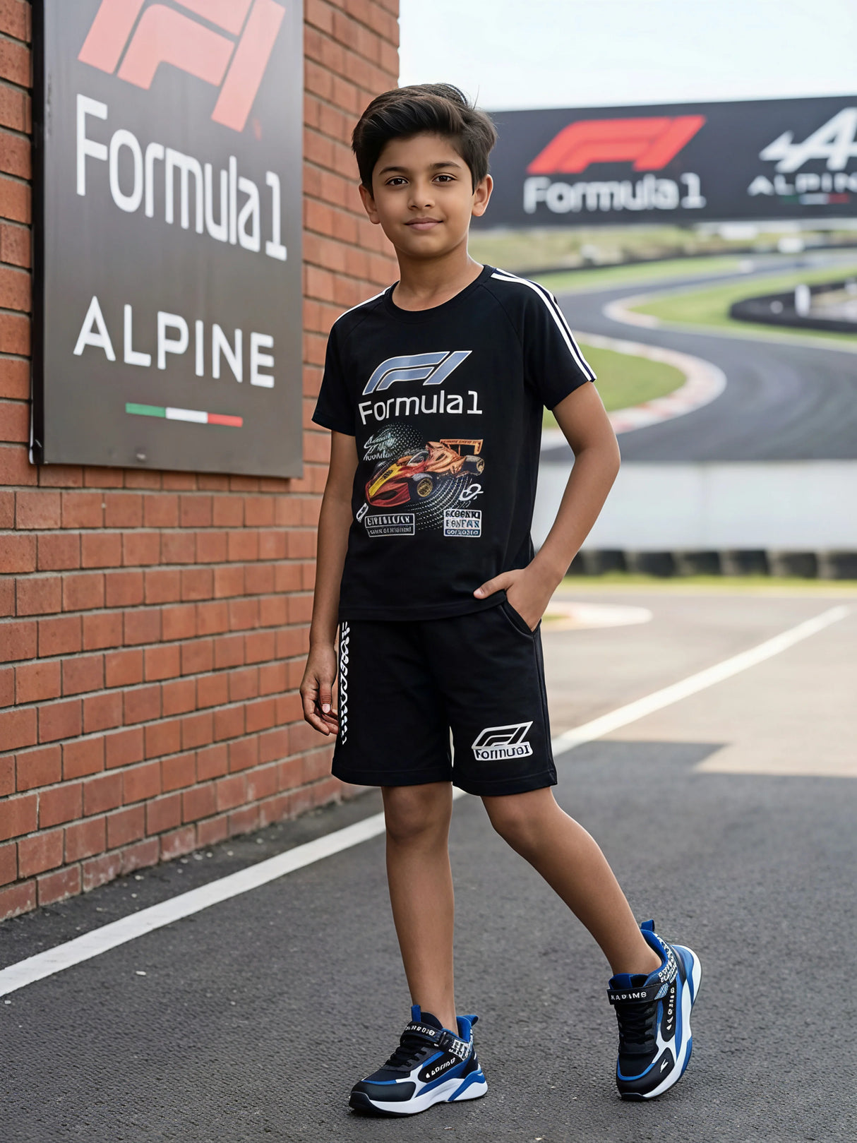 Boys Black Formula 1 Racing Graphic Coordinate Set