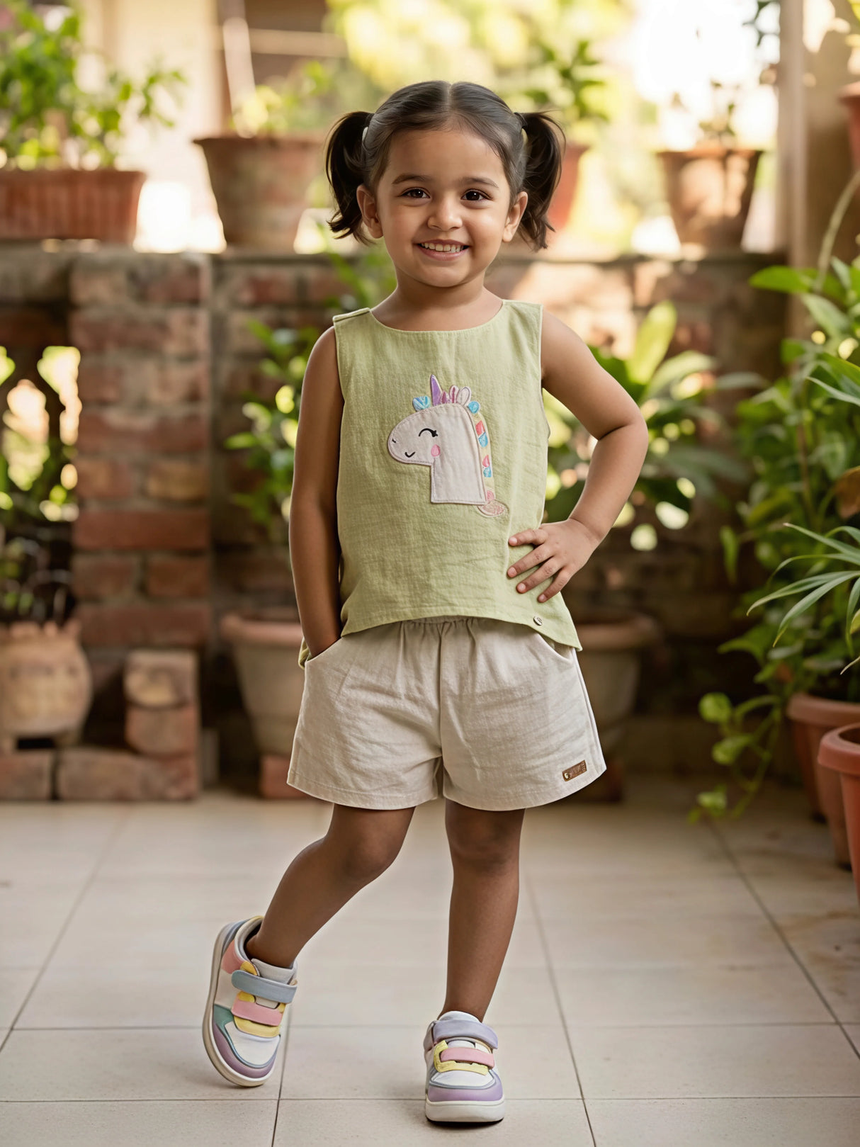 Playful Unicorn Embroidered Cotton Co-ord Set