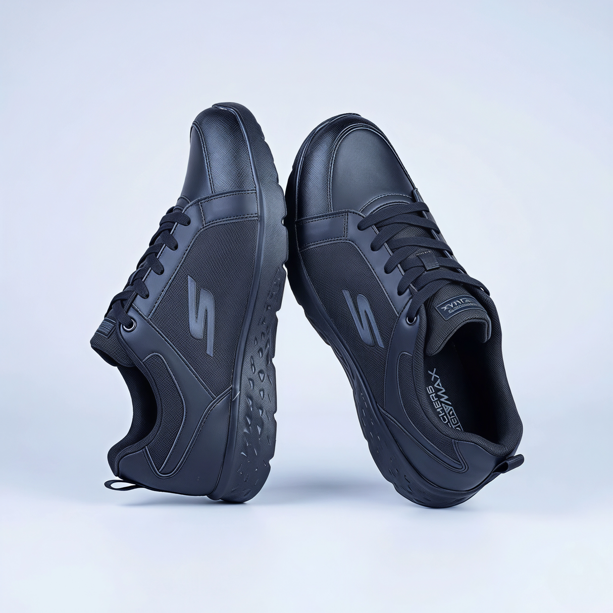 Skechers Unisex Black Lace-Up School Shoes.
