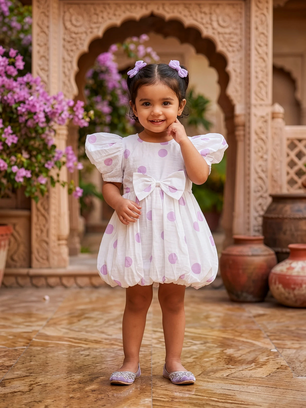 Girls Purple Polka Dot Cotton Frock