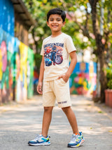 Boys Cream "America's Team" Printed T-Shirt & Shorts Co-ord Set