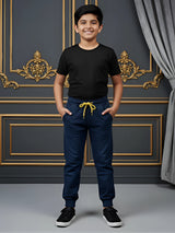 Boys' Navy Blue Comfort Fit Joggers with Contrast Drawstring