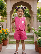 Girls' Fuchsia Pink Cotton Vest & Shorts Co-ord Set