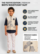 Boys Navy Blue Ethnic Shirts Set with Printed Nehru Jacket