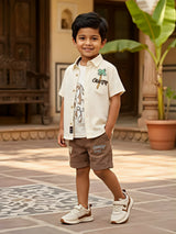 Boys Cream Palm Tree Graphic Shirt & Shorts Co-ord Set