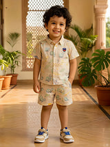 Boys Cream Animal Print Shirt and Shorts Coordinate Set