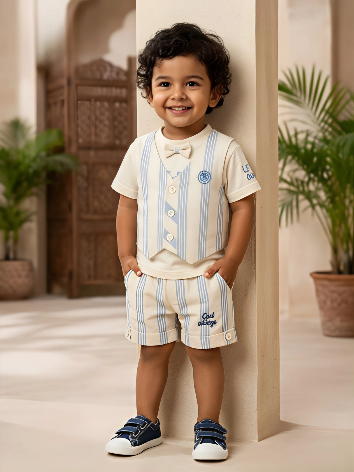 Boys’ Sky Blue Striped Vest & Shorts Coordinate Set